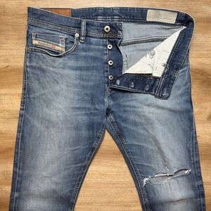 Diesel Jeans Men 32x32 Blue Tepphar Slim Carrot Stretch Denim Designer Destroyed